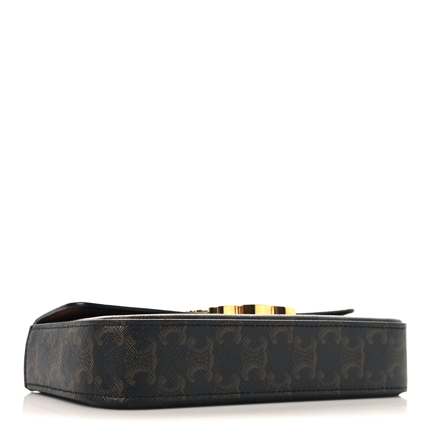 Celine canvas shoulder bag base view with dark monogram trim and gold hardware