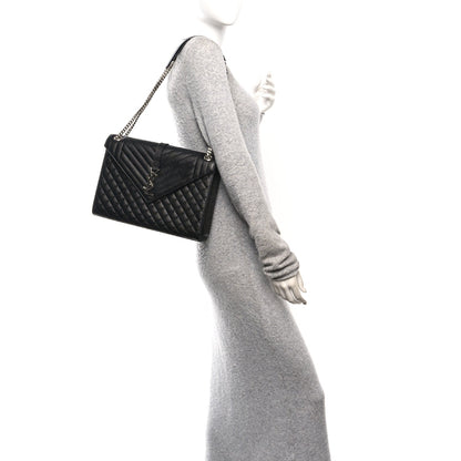 Saint Laurent Grain De Poudre Triquilt Monogram Large Satchel Black