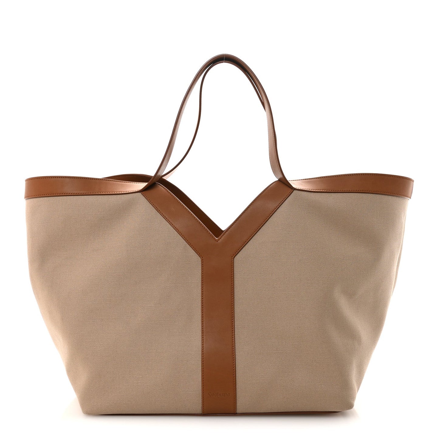Saint Laurent Canvas Calfskin Y Tote Tan Natural