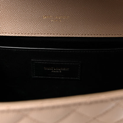 Saint Laurent Grain De Poudre Medium Triquilt Monogram Satchel Dark Beige