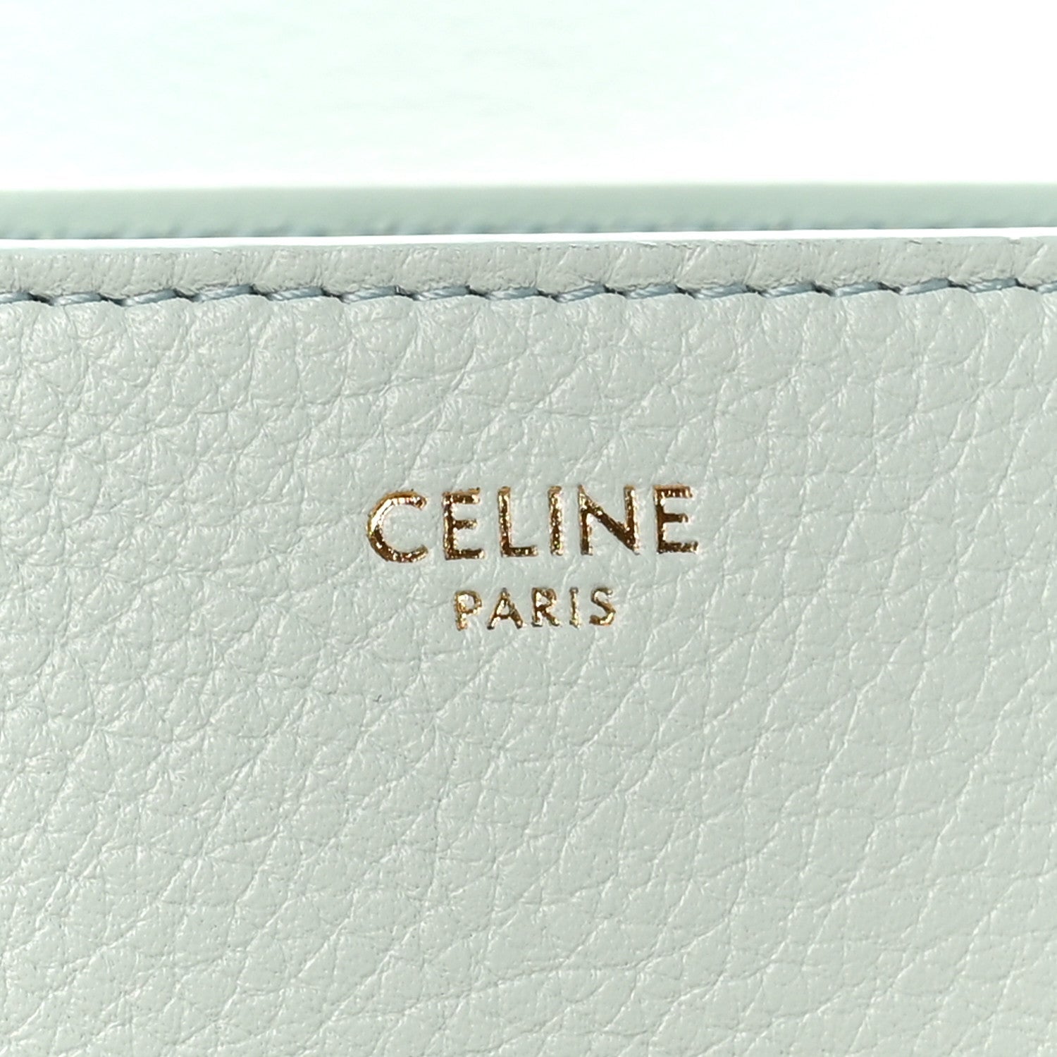 Celine Paris embossing on light blue grained leather lining
