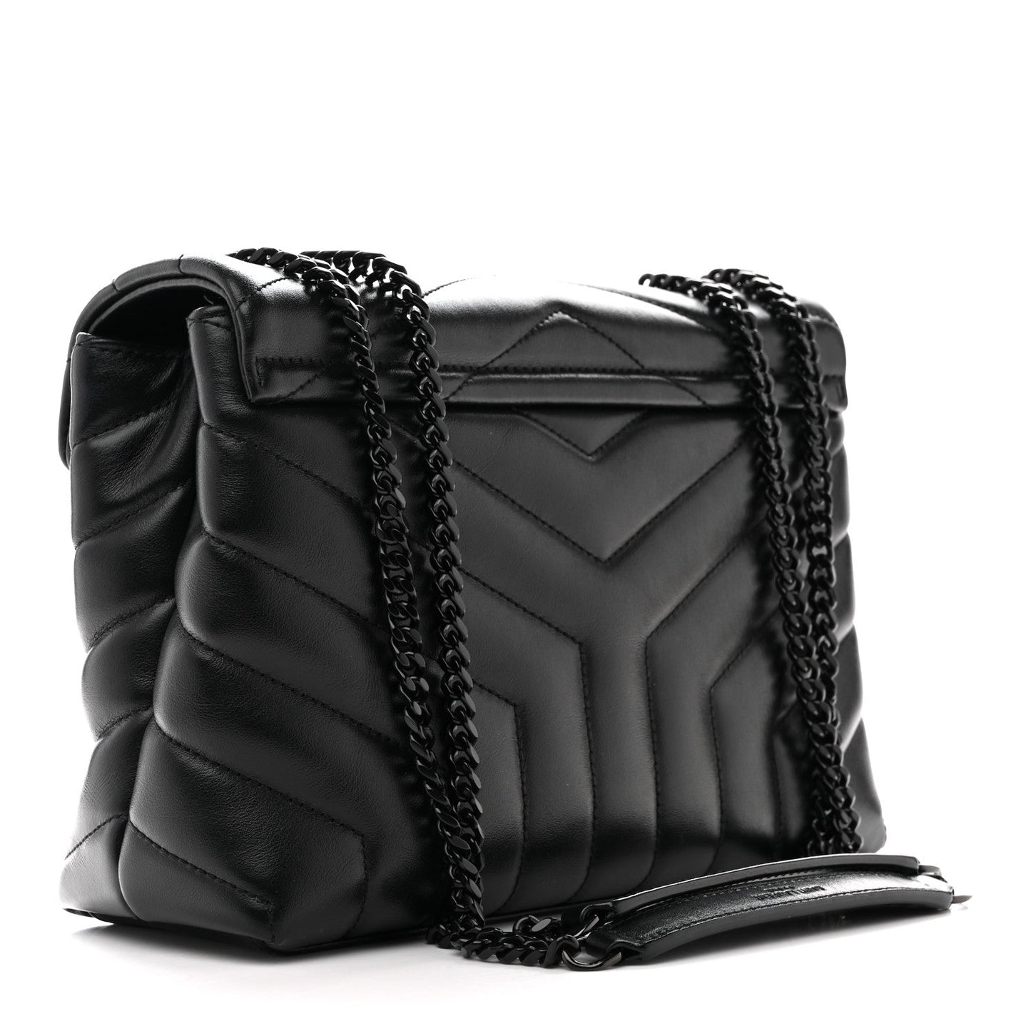 Saint Laurent Loulou Small Chevron Quilted Calfskin Chain Satchel Black