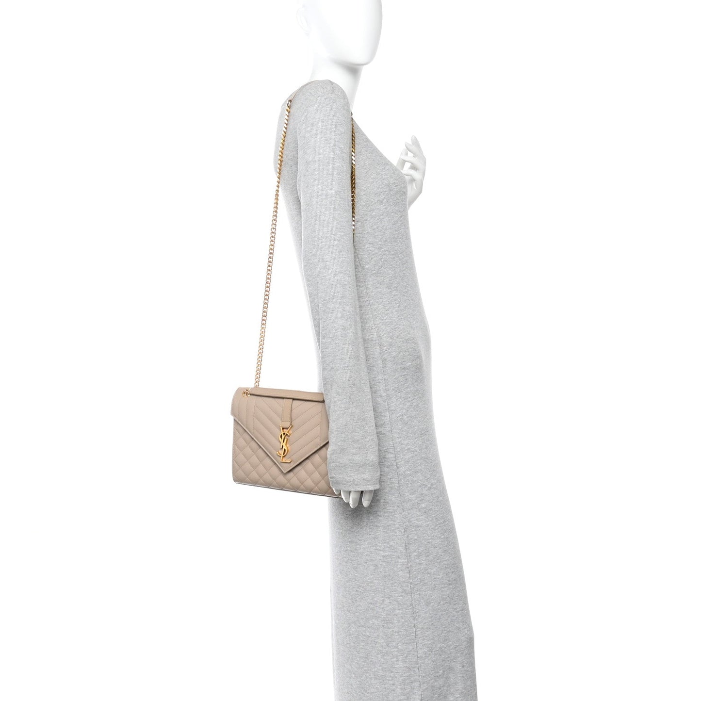 Saint Laurent YSL Monogram Quilted Satchel Medium Dark Beige
