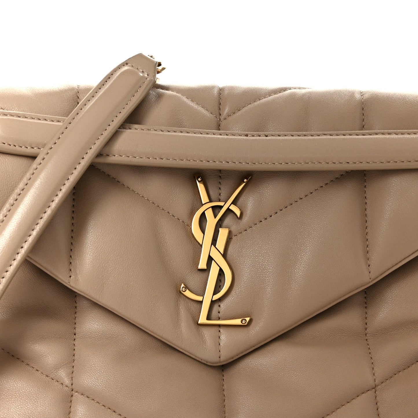 Saint Laurent Loulou Puffer Small Chain Satchel Dark Beige