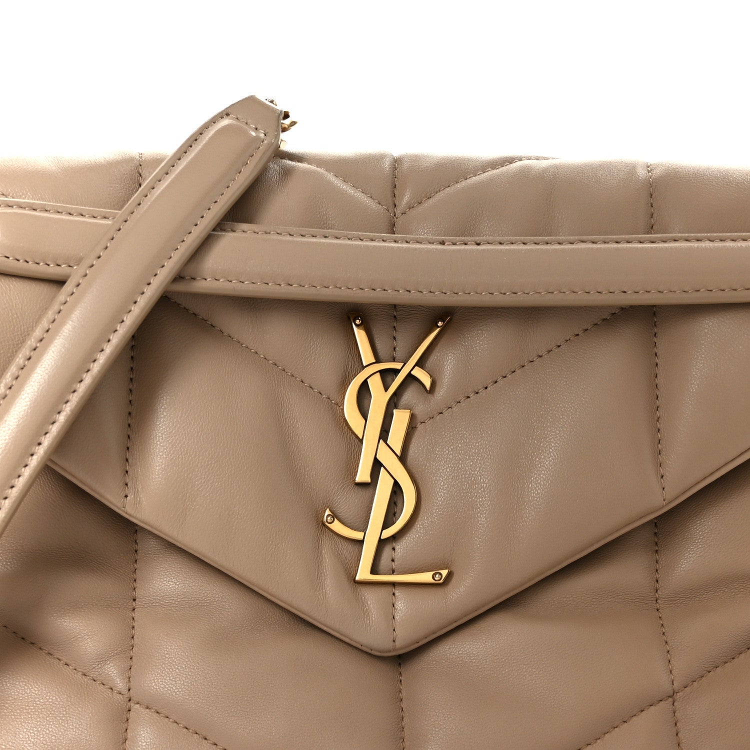 Saint Laurent Loulou Puffer Small Chain Satchel Dark Beige