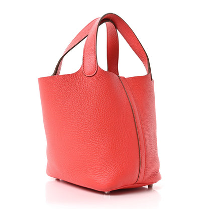 Taurillon Clemence Picotin Lock 18 PM Red Leather Tote