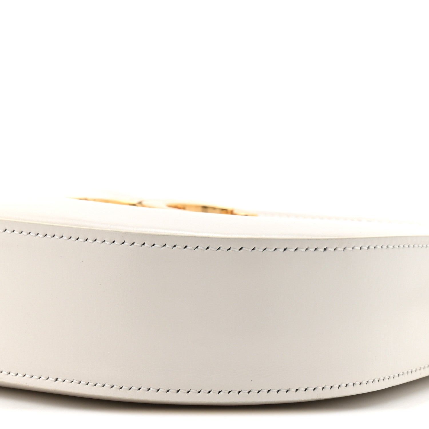 Rice cream leather bag side with zipper top edge and stitched seam detail