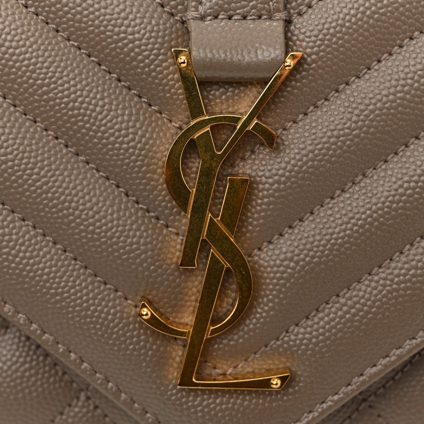 Saint Laurent Grain De Poudre Textured Mixed Matelasse Triquilt Small Monogram Satchel Greyish Brown