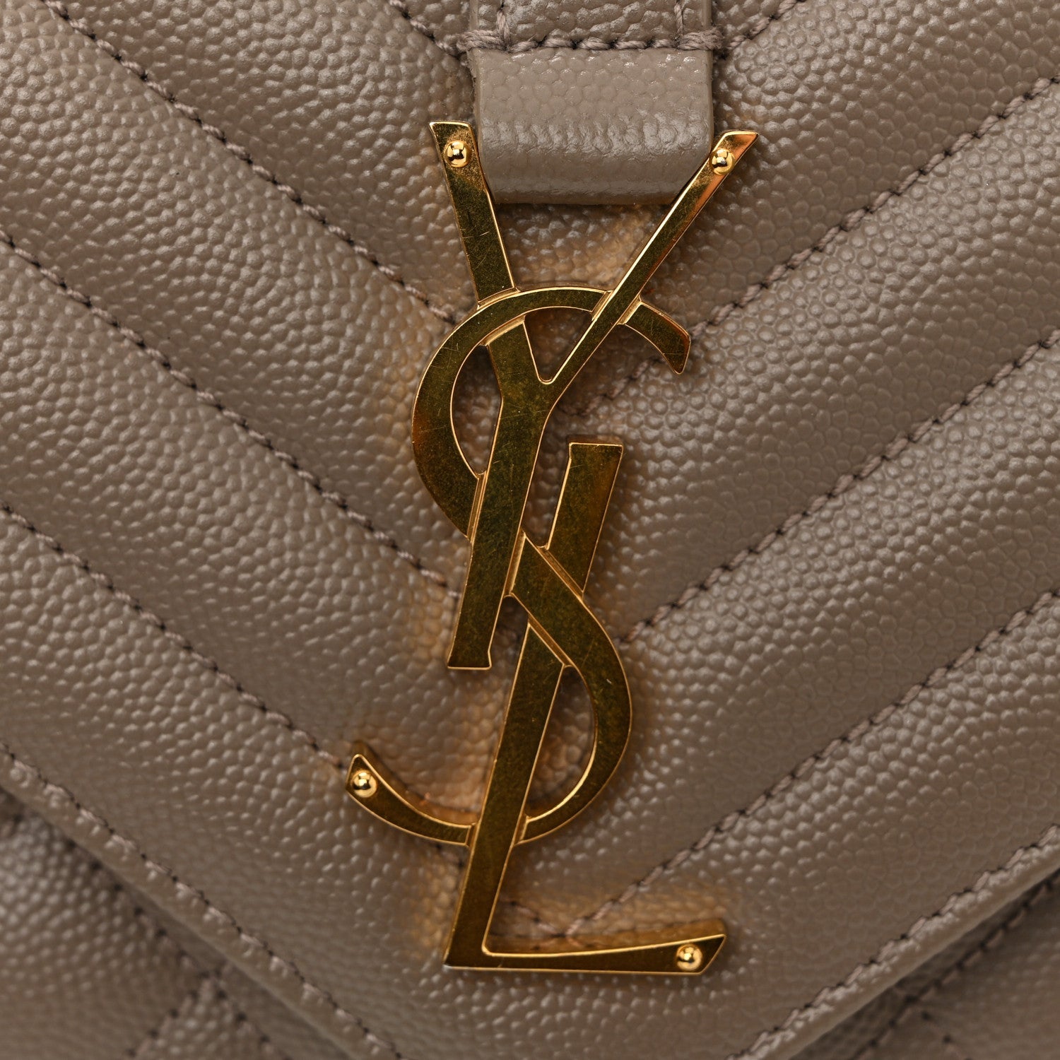 Saint Laurent Grain De Poudre Textured Mixed Matelasse Triquilt Small Monogram Satchel Greyish Brown