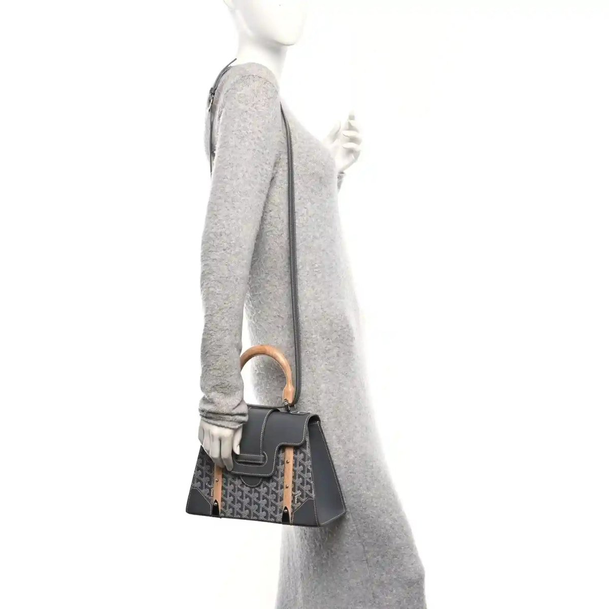 Goyard Goyardine Saigon PM Grey Canvas Bag With Wooden Handle - NEESTRA