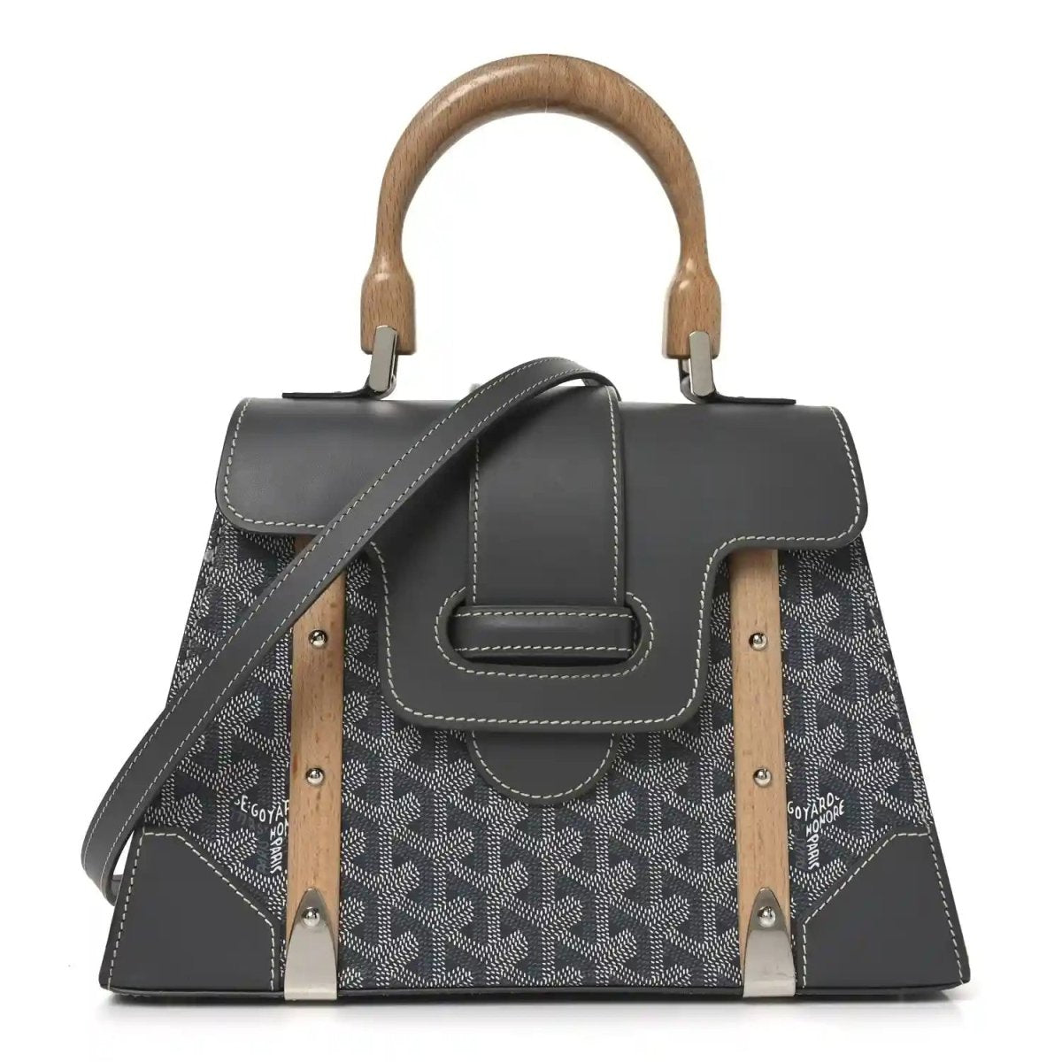 Goyard Goyardine Saigon PM Grey Canvas Bag With Wooden Handle - NEESTRA