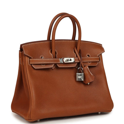 Hermes Birkin 25 Fauve Barenia Faubourg Leather Palladium Hardware Handbag - NEESTRA