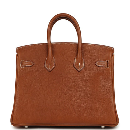 Hermes Birkin 25 Fauve Barenia Faubourg Leather Palladium Hardware Handbag - NEESTRA