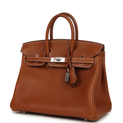 Hermes Birkin 25 Fauve Barenia Faubourg Leather Palladium Hardware Handbag - NEESTRA