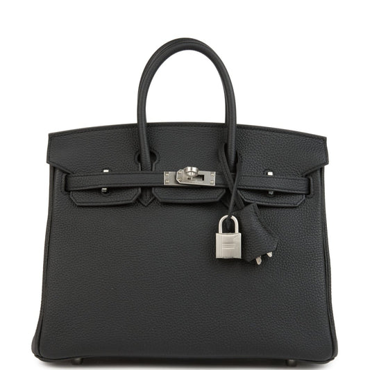 Hermes Birkin 25 Handbag Black Togo Leather Brushed Palladium Hardware - NEESTRA