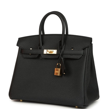 Hermes Birkin 25 Handbag Black Togo Leather Gold Hardware - NEESTRA