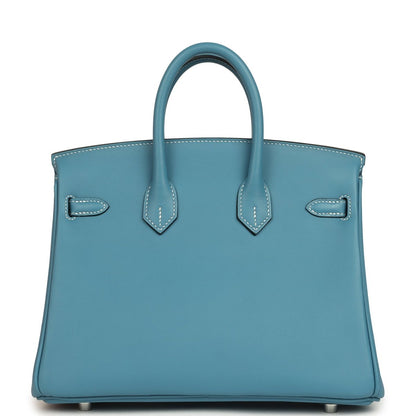 Hermes Birkin 25 Handbag Blue Jean Swift Leather Palladium Hardware - NEESTRA