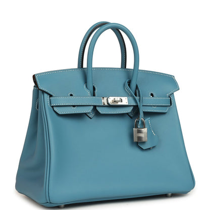 Hermes Birkin 25 Handbag Blue Jean Swift Leather Palladium Hardware - NEESTRA