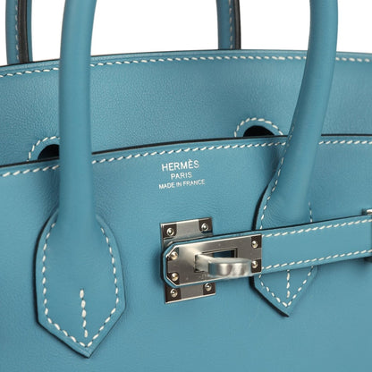 Hermes Birkin 25 Handbag Blue Jean Swift Leather Palladium Hardware - NEESTRA