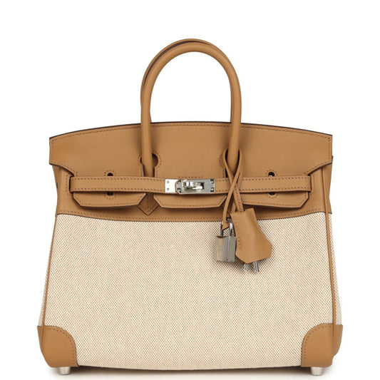 Hermes Birkin 25 Handbag Ecru Toile H Canvas Biscuit Swift - NEESTRA