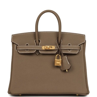 Hermes Birkin 25 Handbag Etoupe Togo Leather Brushed Gold Hardware - NEESTRA