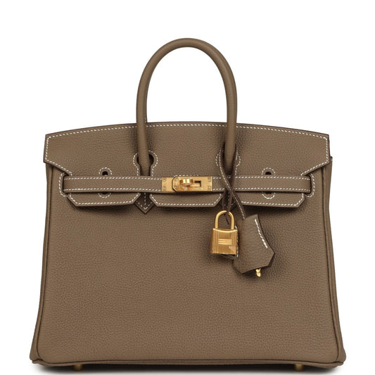 Hermes Birkin 25 Handbag Etoupe Togo Leather Brushed Gold Hardware - NEESTRA