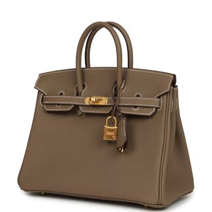 Hermes Birkin 25 Handbag Etoupe Togo Leather Brushed Gold Hardware - NEESTRA
