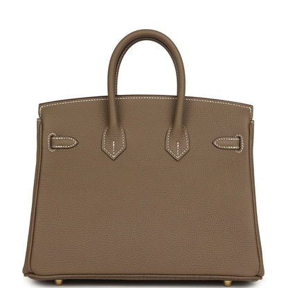 Hermes Birkin 25 Handbag Etoupe Togo Leather Brushed Gold Hardware - NEESTRA