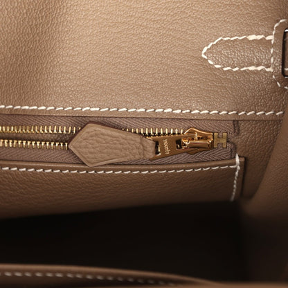Hermes Birkin 25 Handbag Etoupe Togo Leather Brushed Gold Hardware - NEESTRA
