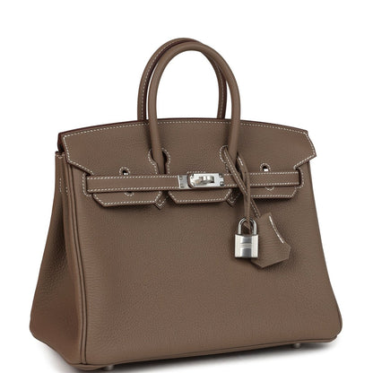 Hermes Birkin 25 Handbag Etoupe Togo Leather Palladium Hardware - NEESTRA