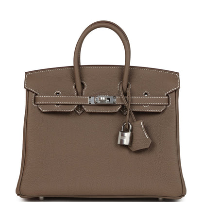 Hermes Birkin 25 Handbag Etoupe Togo Leather Palladium Hardware - NEESTRA