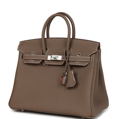 Hermes Birkin 25 Handbag Etoupe Togo Leather Palladium Hardware - NEESTRA