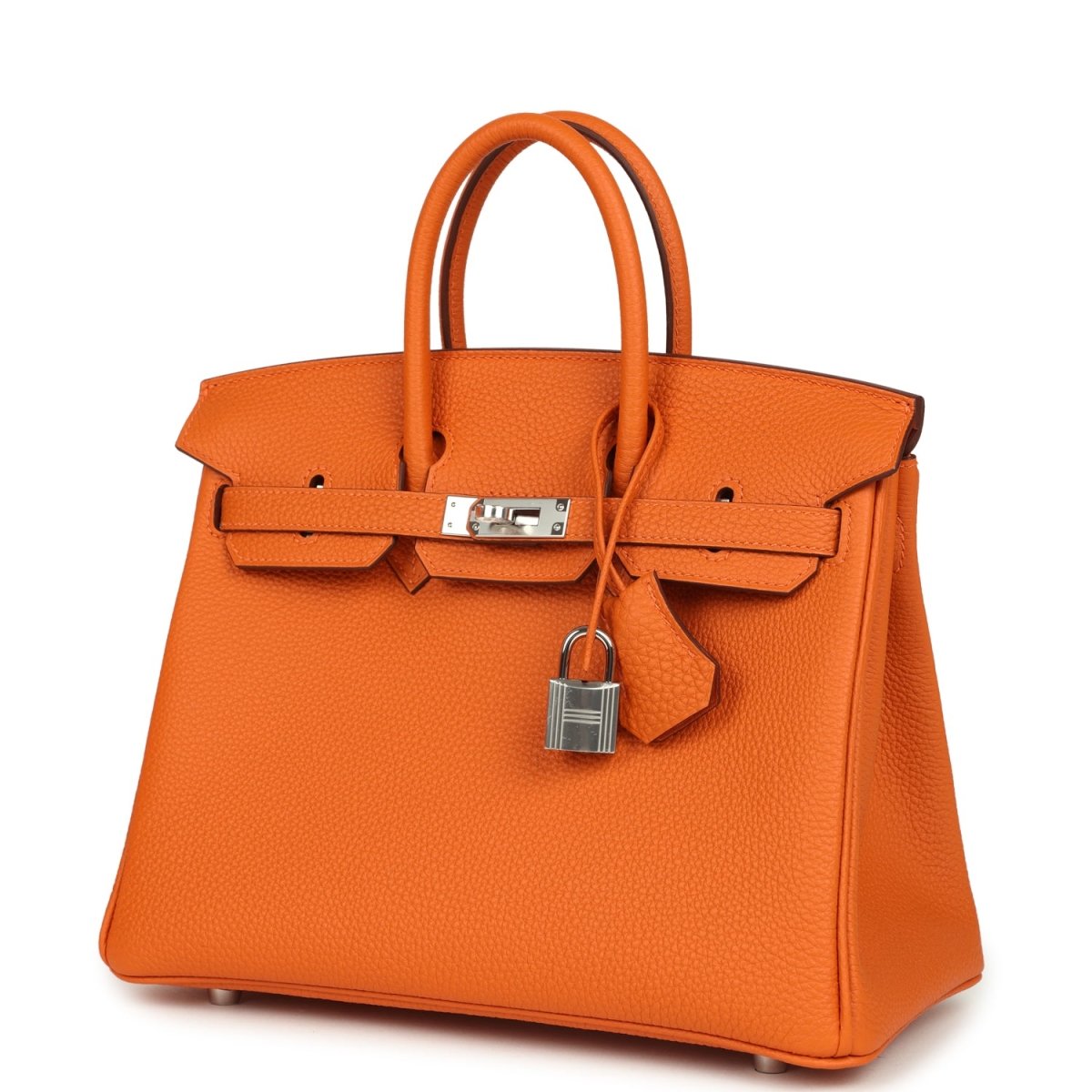 Hermes Birkin 25 Handbag Orange Minium Togo Leather Palladium Hardware - NEESTRA