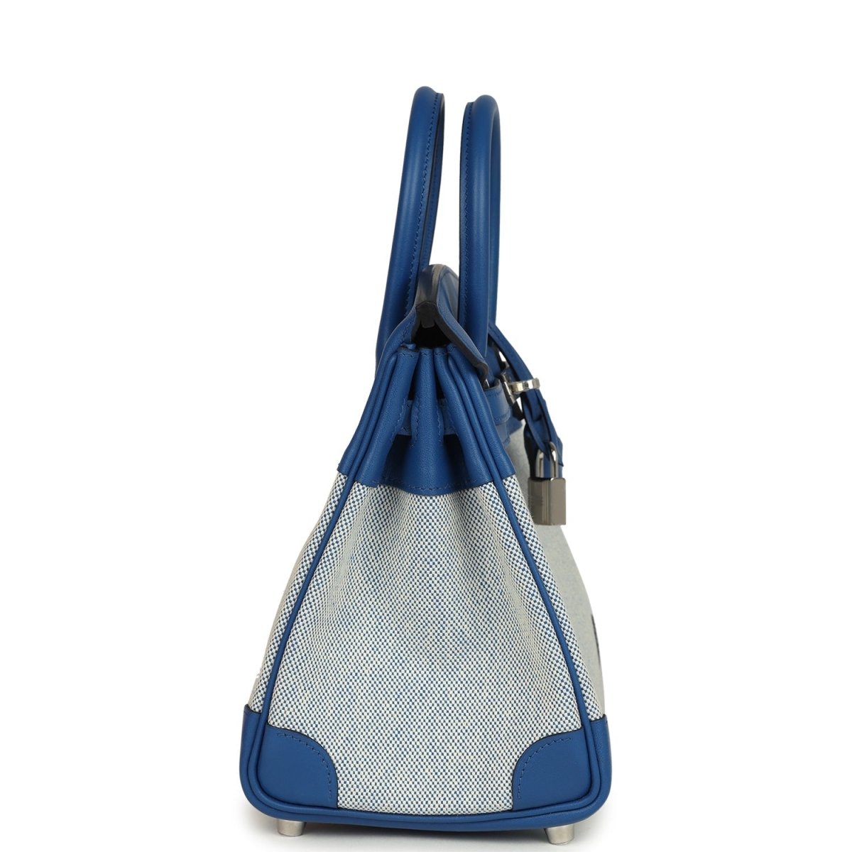 Hermes Birkin 25 Handbag Swift Leather Toile H Canvas Bleu France - NEESTRA