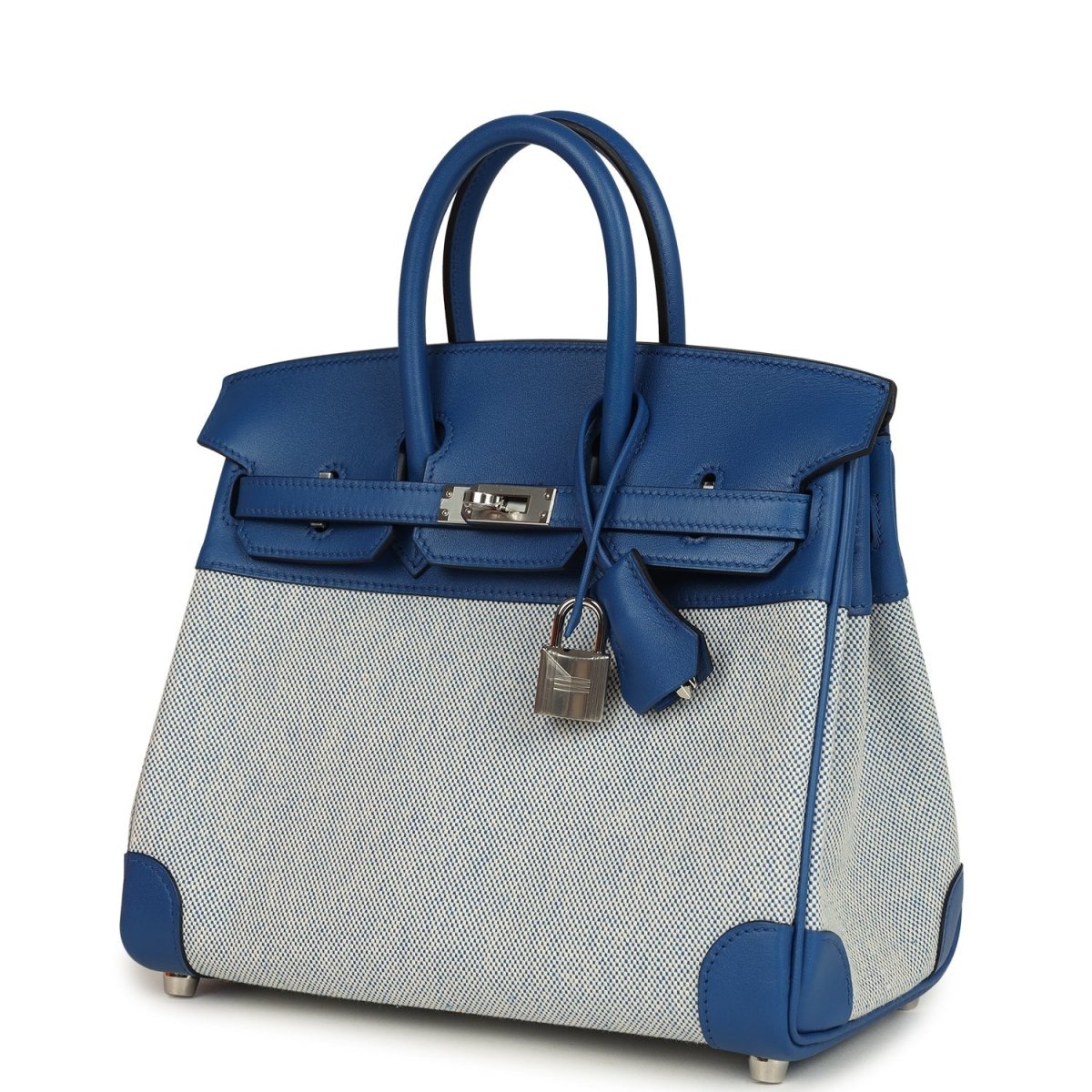 Hermes Birkin 25 Handbag Swift Leather Toile H Canvas Bleu France - NEESTRA
