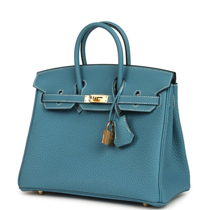 Hermes Birkin 25 Handbag Togo Leather Gold Hardware Blue Jean - NEESTRA
