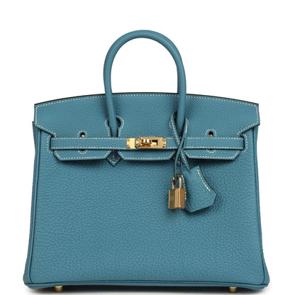Hermes Birkin 25 Handbag Togo Leather Gold Hardware Blue Jean - NEESTRA