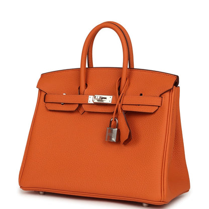 Hermes Birkin 25 Handbag Togo Leather Orange Palladium Hardware - NEESTRA