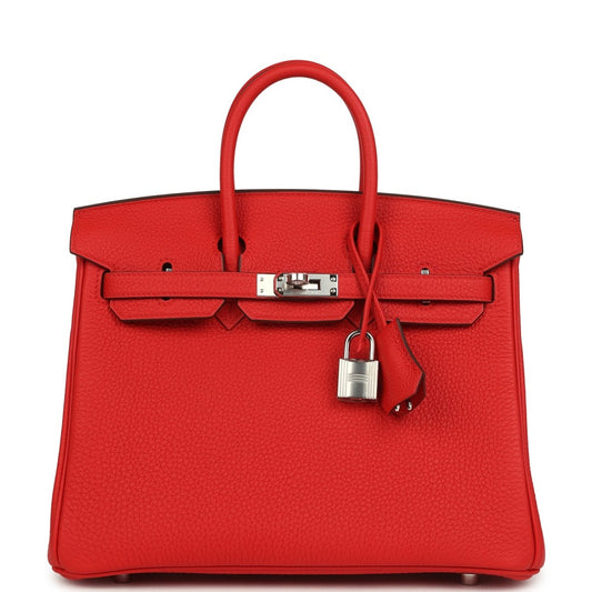 Hermes Birkin 25 Handbag Togo Leather Rouge Radieux Palladium Hardware - NEESTRA