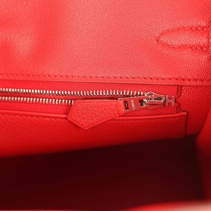 Hermes Birkin 25 Handbag Togo Leather Rouge Radieux Palladium Hardware - NEESTRA