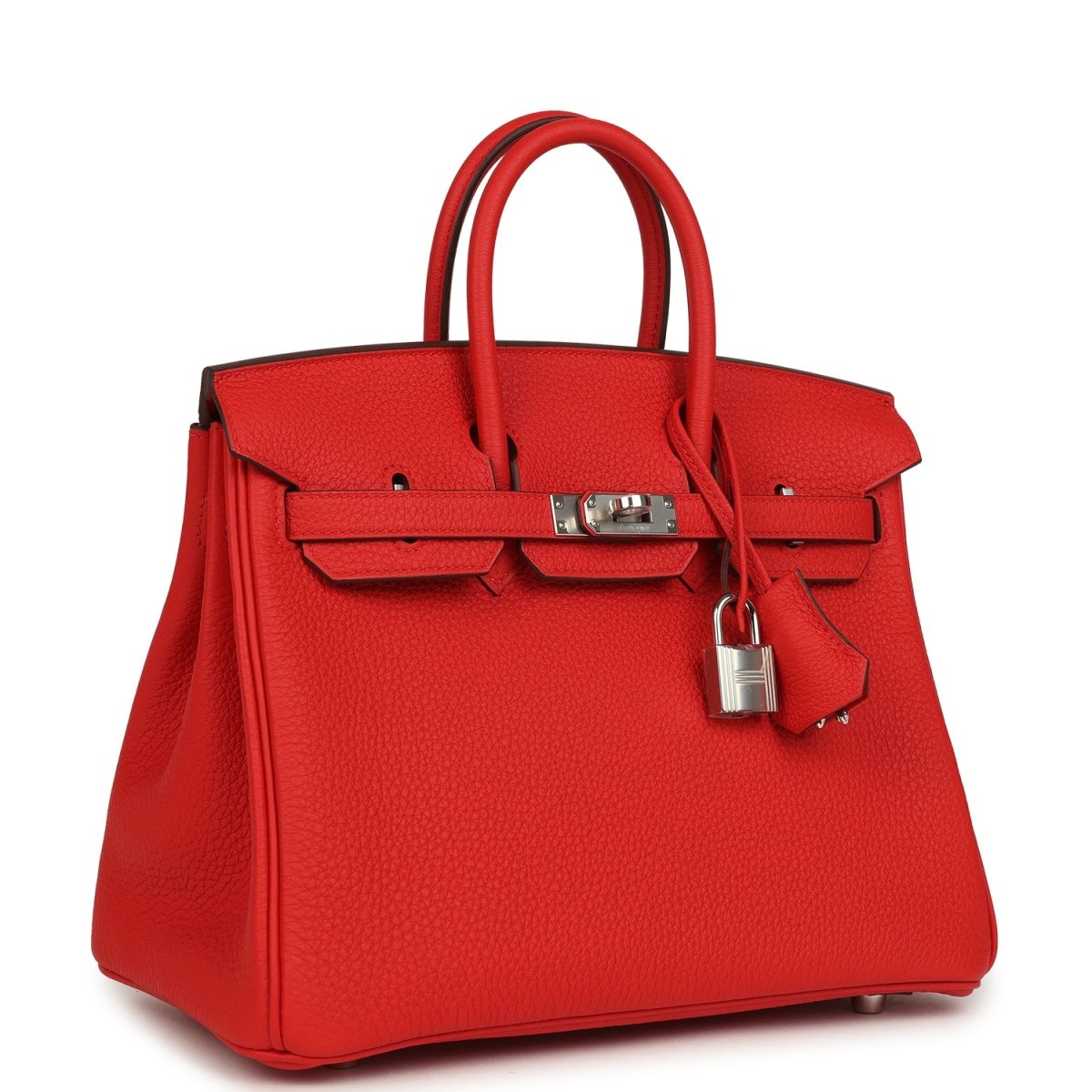 Hermes Birkin 25 Handbag Togo Leather Rouge Radieux Palladium Hardware - NEESTRA
