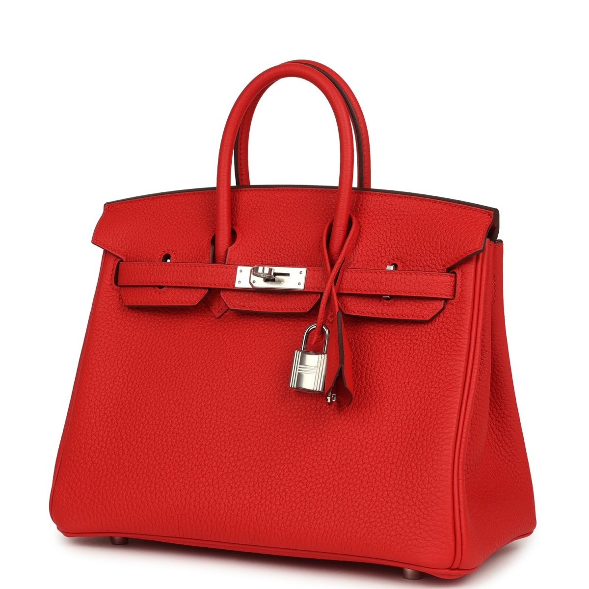 Hermes Birkin 25 Handbag Togo Leather Rouge Radieux Palladium Hardware - NEESTRA