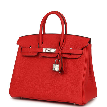 Hermes Birkin 25 Handbag Togo Leather Rouge Radieux Palladium Hardware - NEESTRA