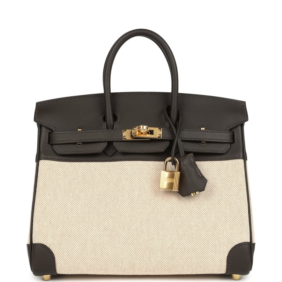 Hermes Birkin 25 Handbag Toile H Canvas Swift Leather Gold - NEESTRA