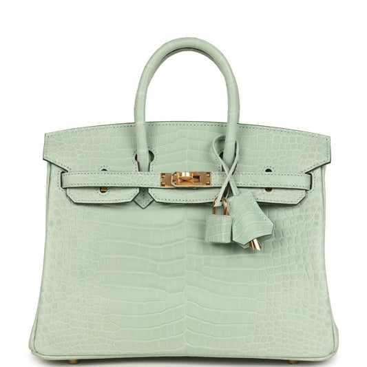 Hermes Birkin 25 Handbag Vert D'Eau Matte Porosus Crocodile Gold - NEESTRA