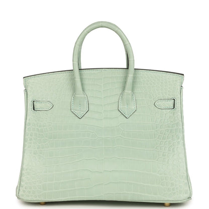 Hermes Birkin 25 Handbag Vert D'Eau Matte Porosus Crocodile Gold - NEESTRA