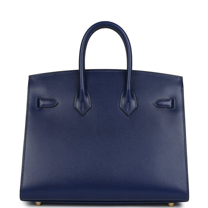 Hermes Birkin 25 Sellier Handbag Bleu Saphir Box Calfskin Gold - NEESTRA