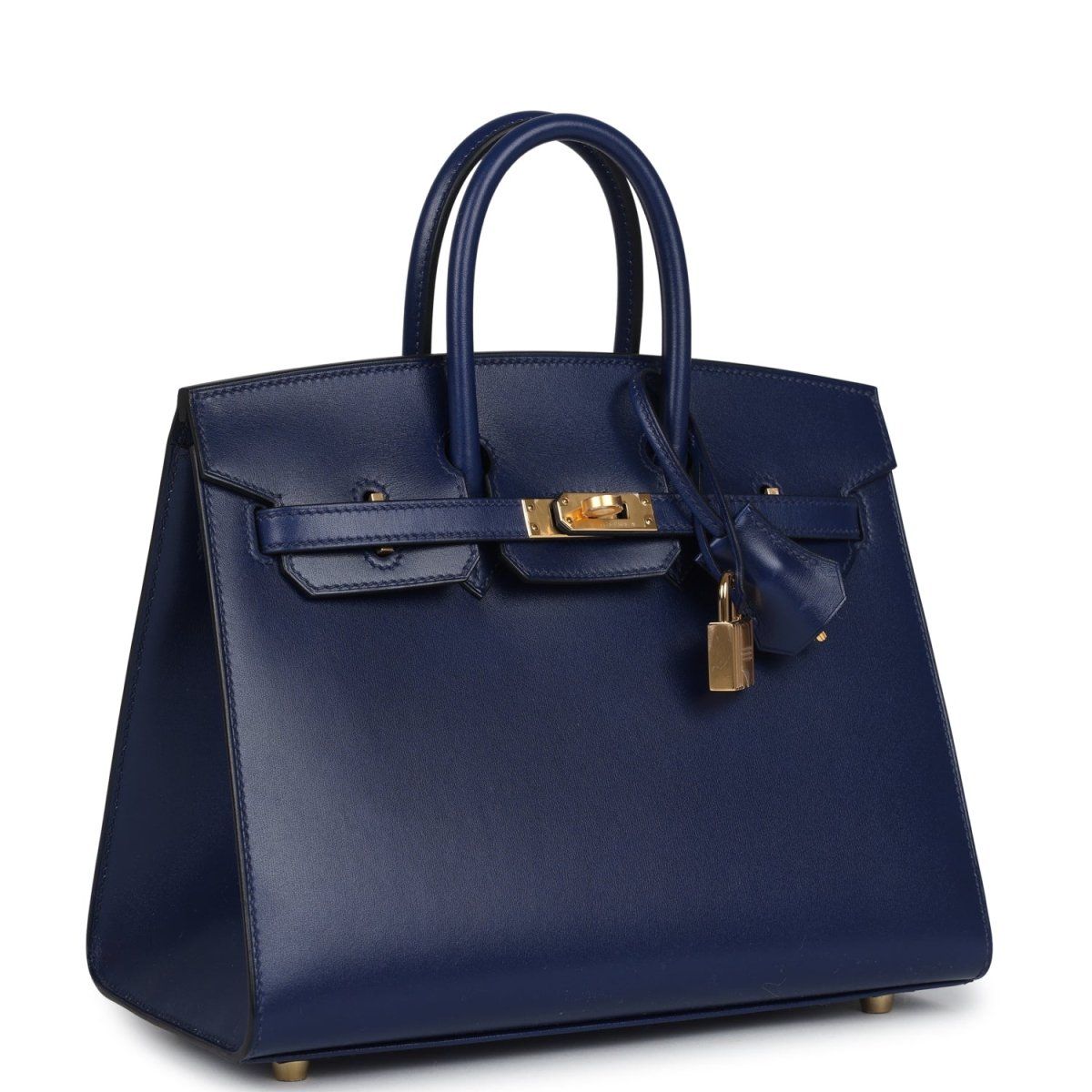 Hermes Birkin 25 Sellier Handbag Bleu Saphir Box Calfskin Gold - NEESTRA