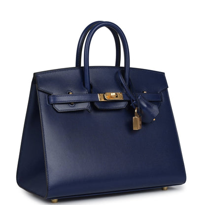 Hermes Birkin 25 Sellier Handbag Bleu Saphir Box Calfskin Gold - NEESTRA