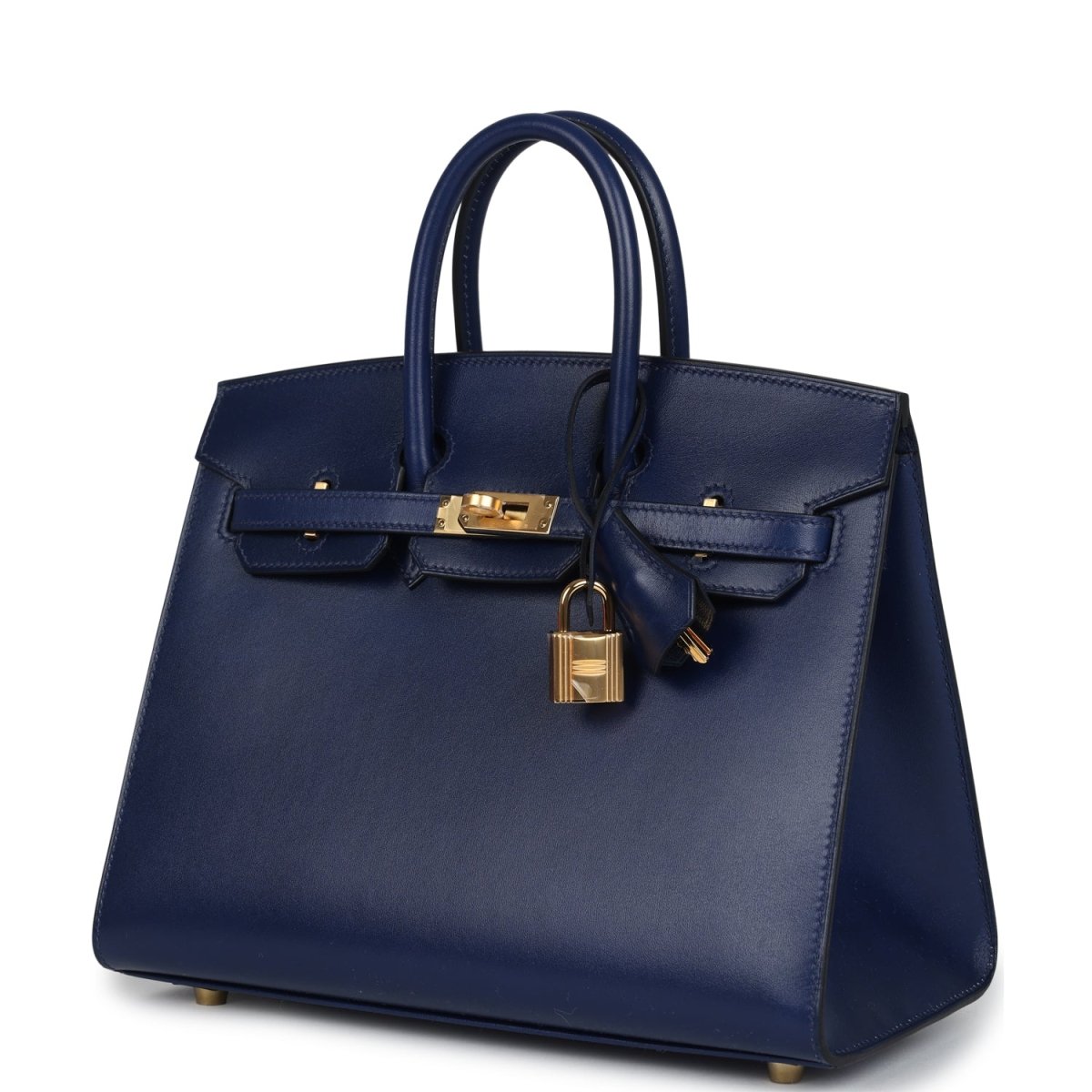 Hermes Birkin 25 Sellier Handbag Bleu Saphir Box Calfskin Gold - NEESTRA